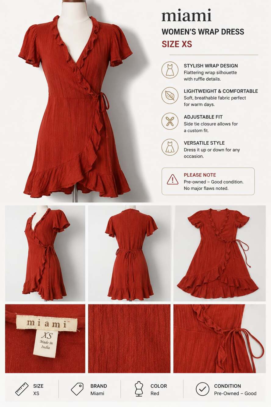 Miami Women's Textured Ruffle Wrap Mini Dress Red Size XS